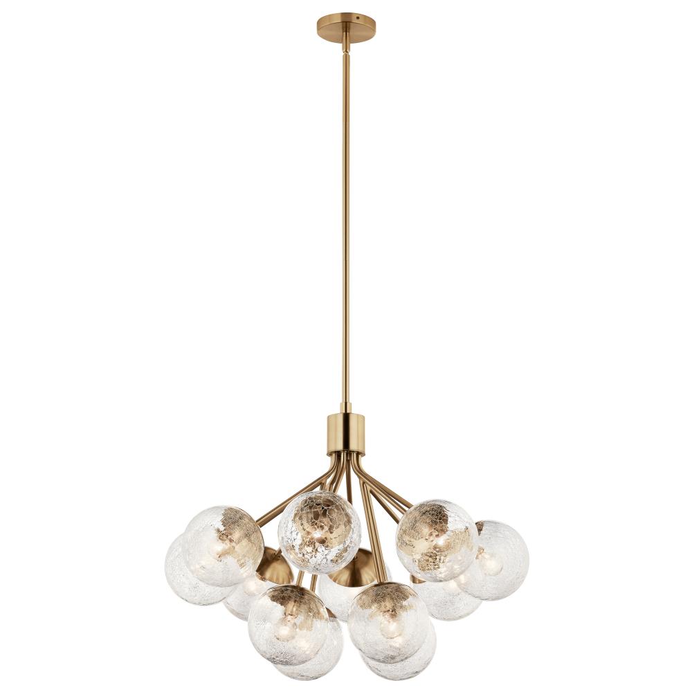 Kichler 52701CPZ Silvarious 30 Inch 12 Light Convertible Chandelier with Clear Crackled Glass in Champagne Bronze