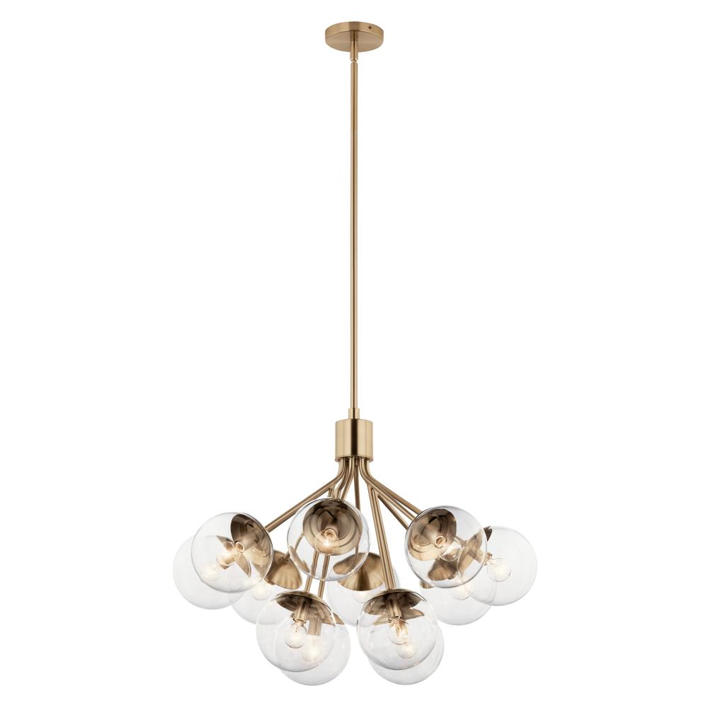 Kichler 52701CPZCLR Silvarious 30 Inch 12 Light Convertible Chandelier with Clear Glass in Champagne Bronze
