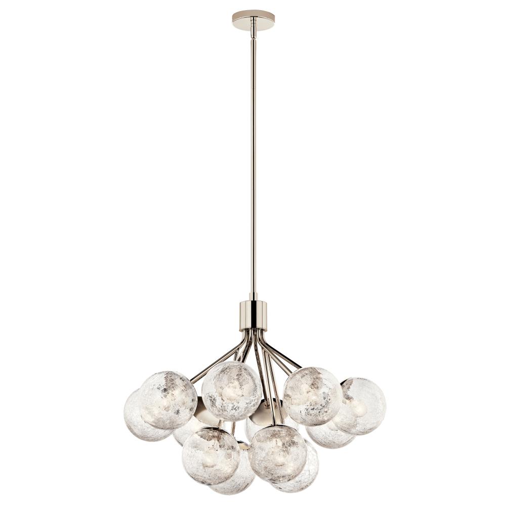 Kichler 52701PN Silvarious 30 Inch 12 Light Convertible Chandelier with Clear Crackled Glass in Polished Nickel
