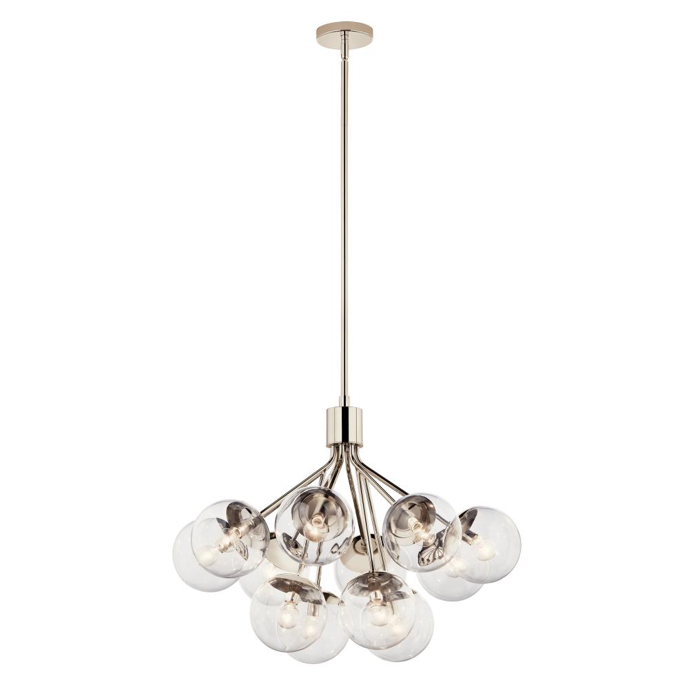 Kichler 52701PNCLR Silvarious 30 Inch 12 Light Convertible Chandelier with Clear Glass in Polished Nickel