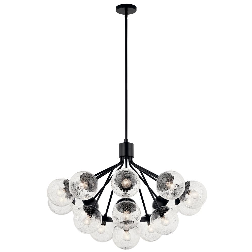 Kichler 52702BK Silvarious 38 Inch 16 Light Convertible Chandelier with Clear Crackled Glass in Black