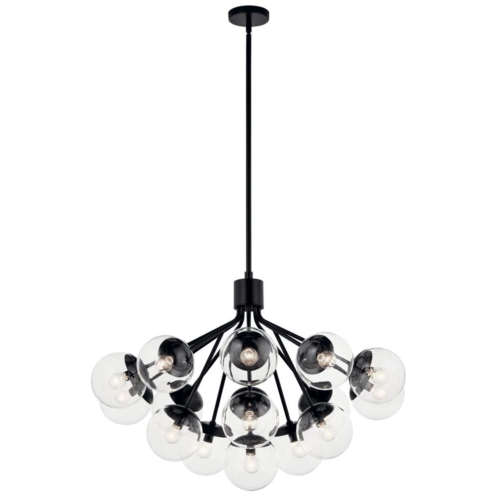 Kichler 52702BKCLR Silvarious 38 Inch 16 Light Convertible Chandelier with Clear Glass in Black