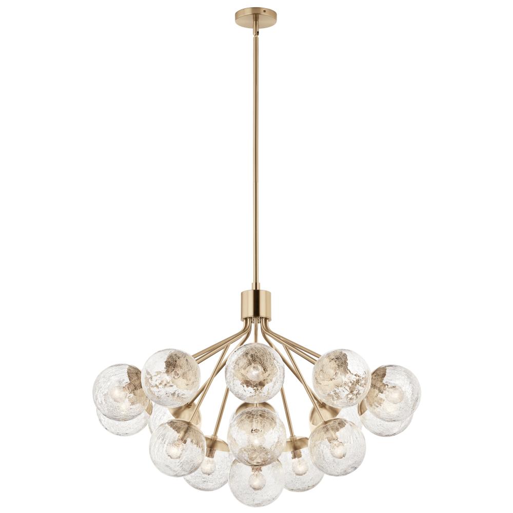 Kichler 52702CPZ Silvarious 38 Inch 16 Light Convertible Chandelier with Clear Crackled Glass in Champagne Bronze