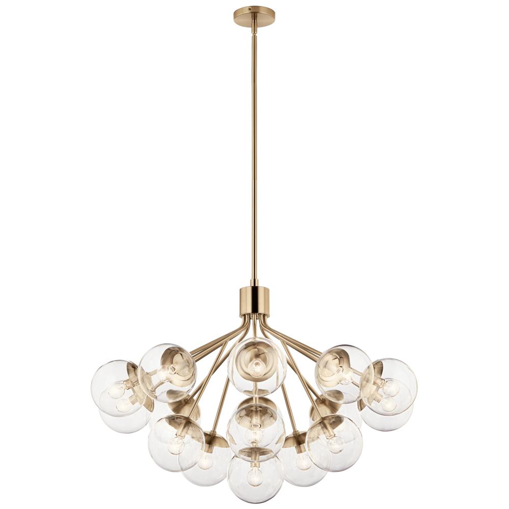 Kichler 52702CPZCLR Silvarious 38 Inch 16 Light Convertible Chandelier with Clear Glass in Champagne Bronze