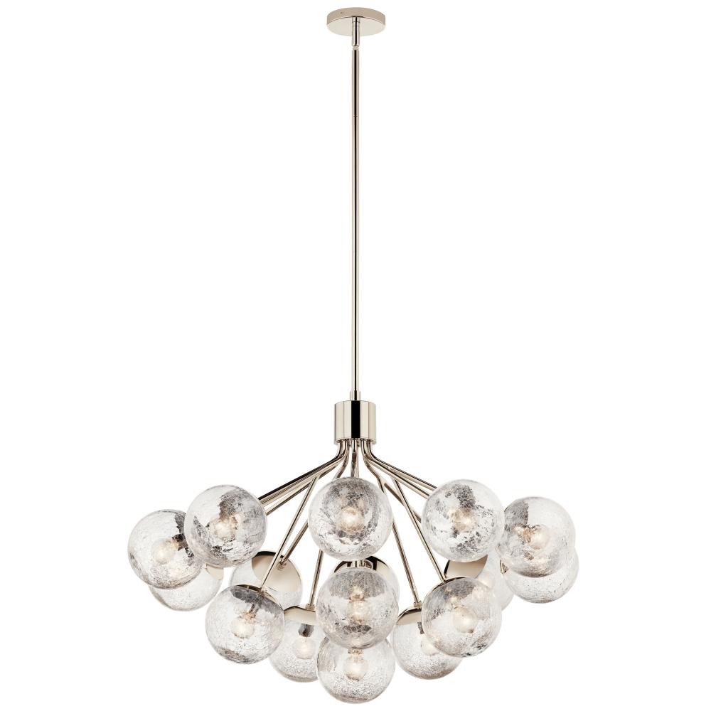 Kichler 52702PN Silvarious 38 Inch 16 Light Convertible Chandelier with Clear Crackled Glass in Polished Nickel