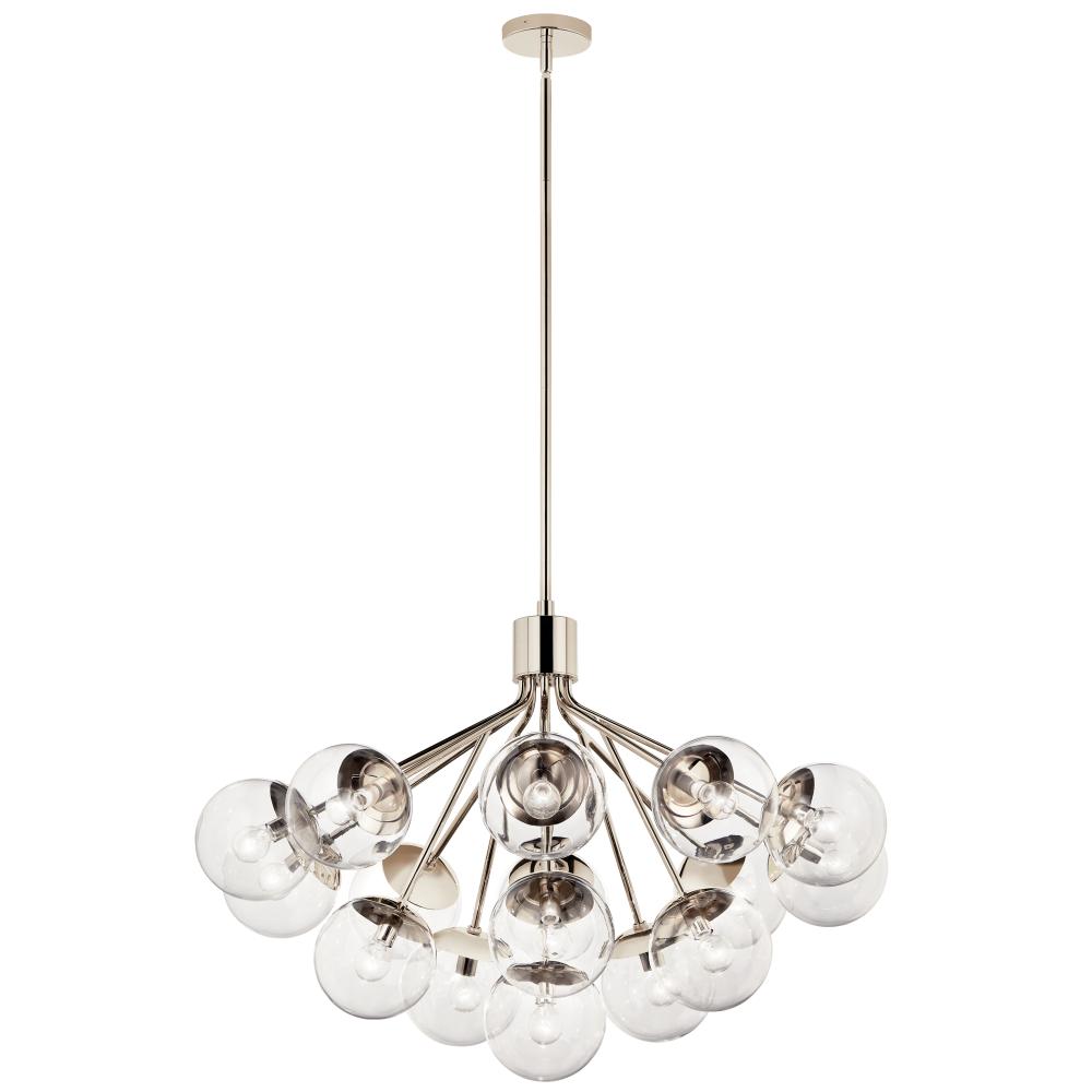 Kichler 52702PNCLR Silvarious 38 Inch 16 Light Convertible Chandelier with Clear Glass in Polished Nickel