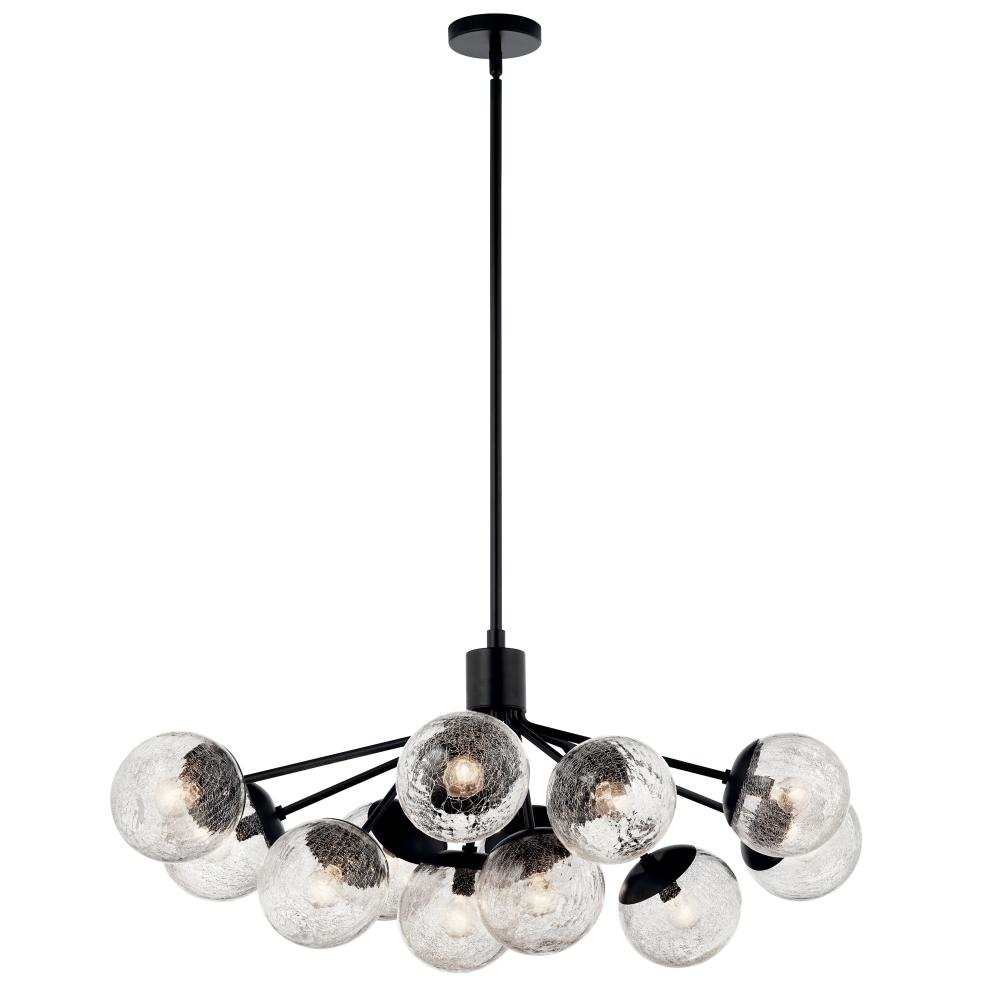 Kichler 52703BK Silvarious 48 Inch 12 Light Linear Convertible Chandelier with Clear Crackled Glass in Black