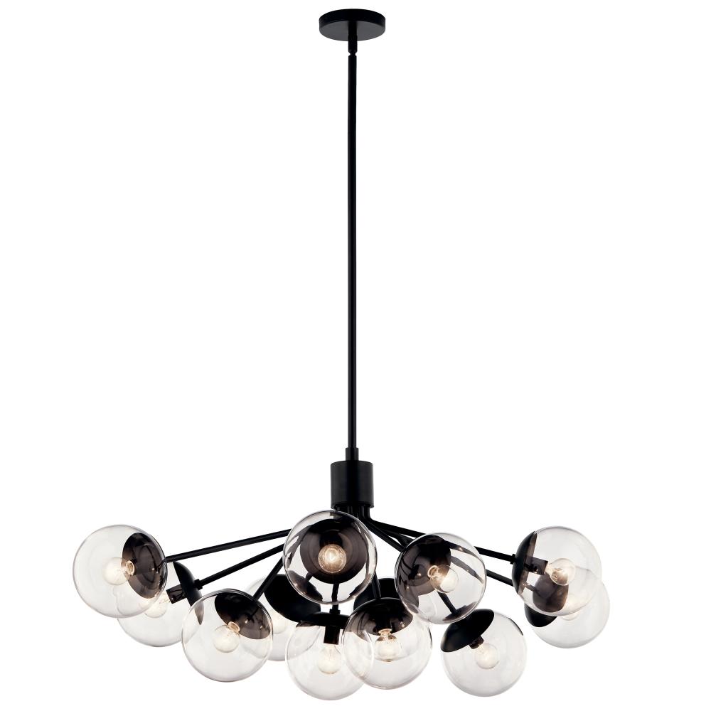 Kichler 52703BKCLR Silvarious 48 Inch 12 Light Linear Convertible Chandelier with Clear Glass in Black