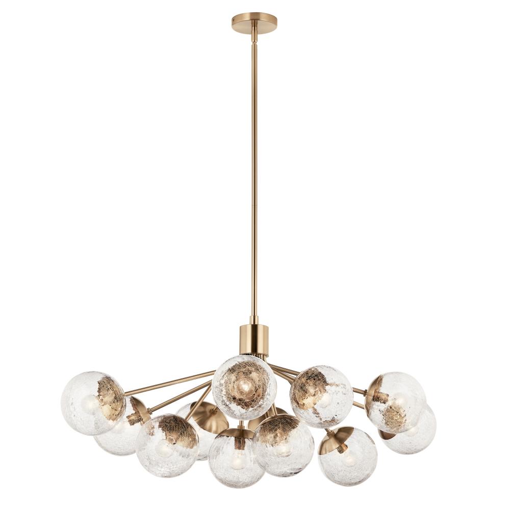 Kichler 52703CPZ Silvarious 48 Inch 12 Light Linear Convertible Chandelier with Clear Crackled Glass in Champagne Bronze