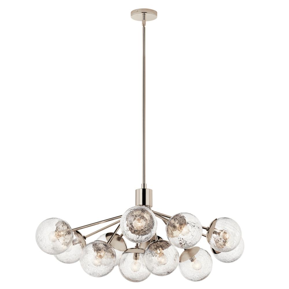 Kichler 52703PN Silvarious 48 Inch 12 Light Linear Convertible Chandelier with Clear Crackled Glass in Polished Nickel