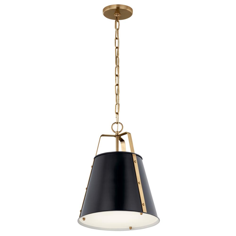 Kichler 52710BK Etcher 13 Inch 1 Light Pendant with Etched Painted White Glass Diffuser in Black and Champagne Bronze
