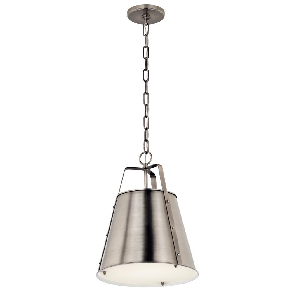 Kichler 52710CLP Etcher 13 Inch 1 Light Pendant with Etched Painted White Glass Diffuser in Classic Pewter