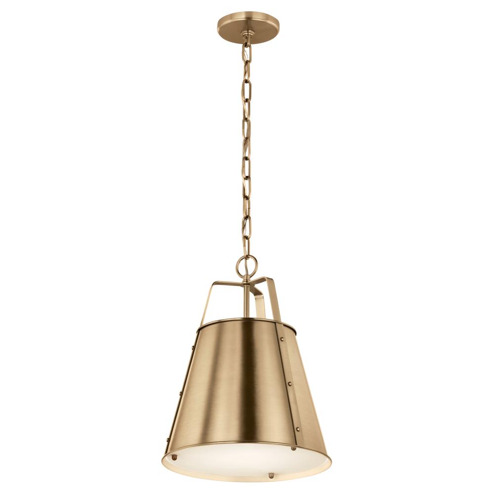 Kichler 52710CPZ Etcher 13 Inch 1 Light Pendant with Etched Painted White Glass Diffuser in Champagne Bronze