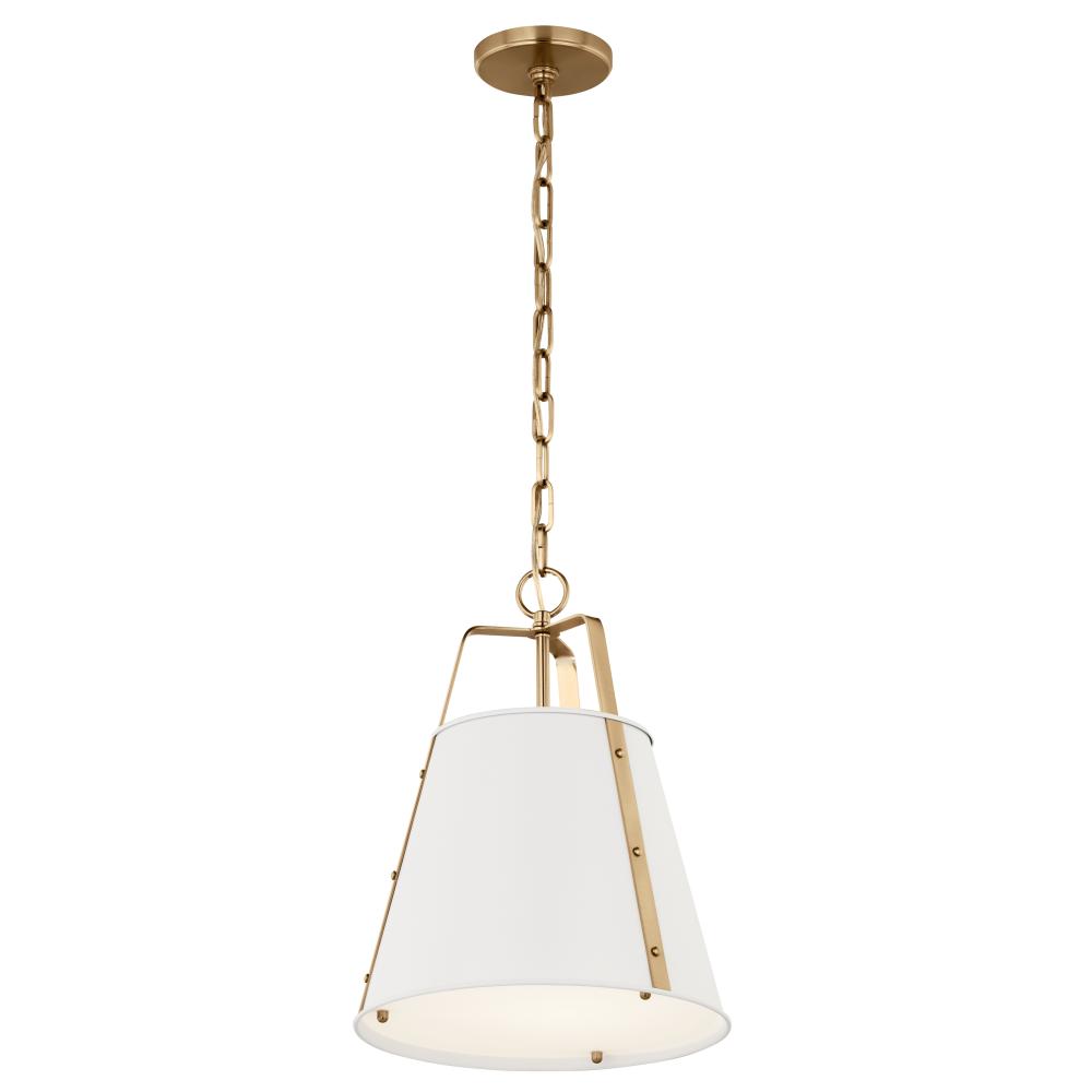 Kichler 52710WH Etcher 13 Inch 1 Light Pendant with Etched Painted White Glass Diffuser in White and Champagne Bronze
