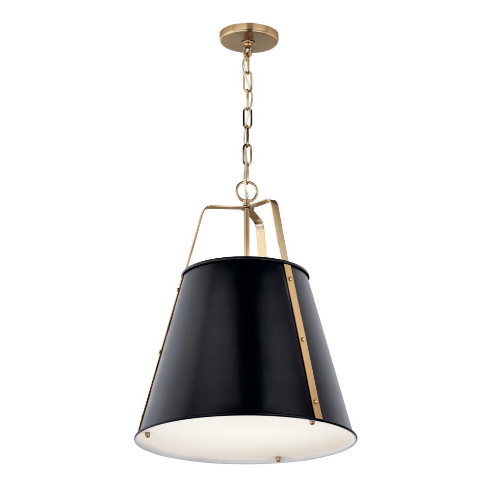 Kichler 52711BK Etcher 18 Inch 2 Light Pendant with Etched Painted White Glass Diffuser in Black and Champagne Bronze