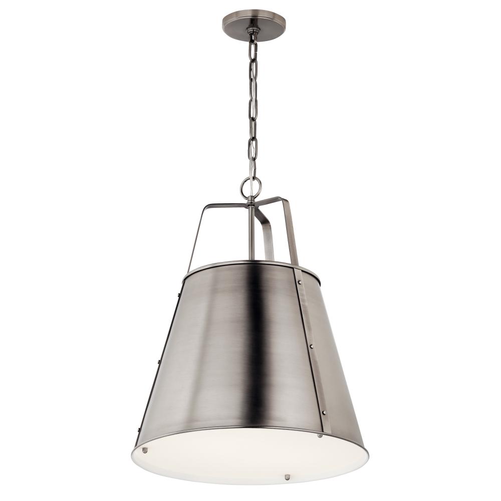 Kichler 52711CLP Etcher 18 Inch 2 Light Pendant with Etched Painted White Glass Diffuser in Classic Pewter