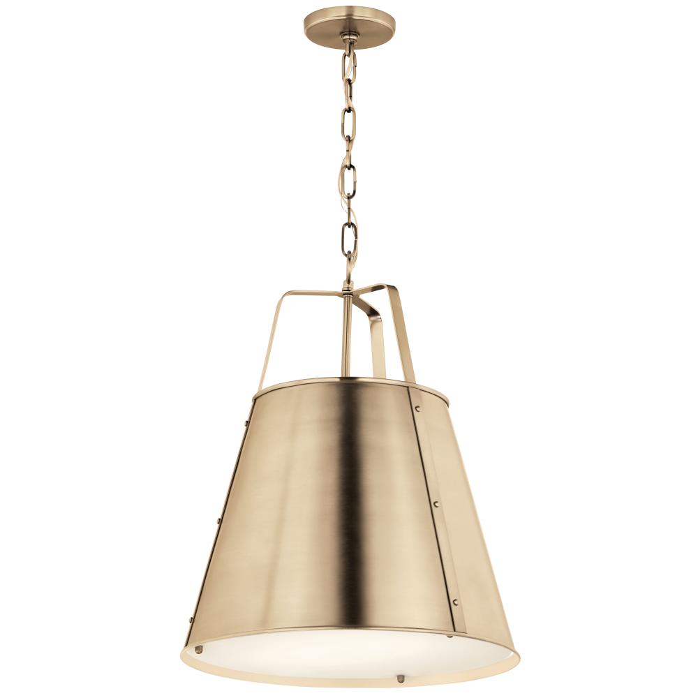 Kichler 52711CPZ Etcher 18 Inch 2 Light Pendant with Etched Painted White Glass Diffuser in Champagne Bronze