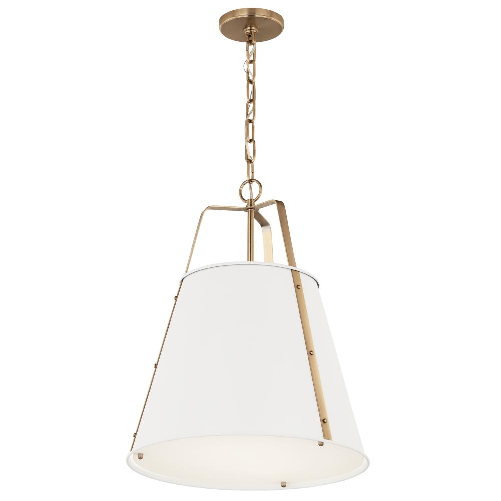 Kichler 52711WH Etcher 18 Inch 2 Light Pendant with Etched Painted White Glass Diffuser in White and Champagne Bronze