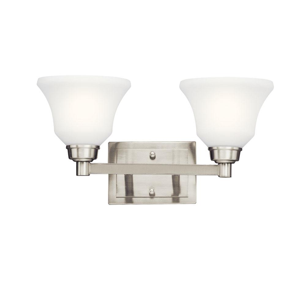 Kichler 5389NI Langford 17.5" 2 Light Vanity Light with Satin Etched White Glass in Brushed Nickel