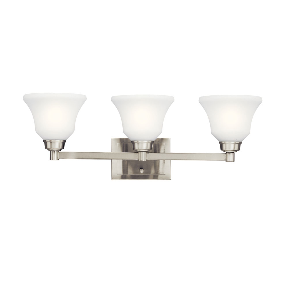 Kichler 5390NI Langford 26.25" 3 Light Vanity Light with Satin Etched White Glass in Brushed Nickel