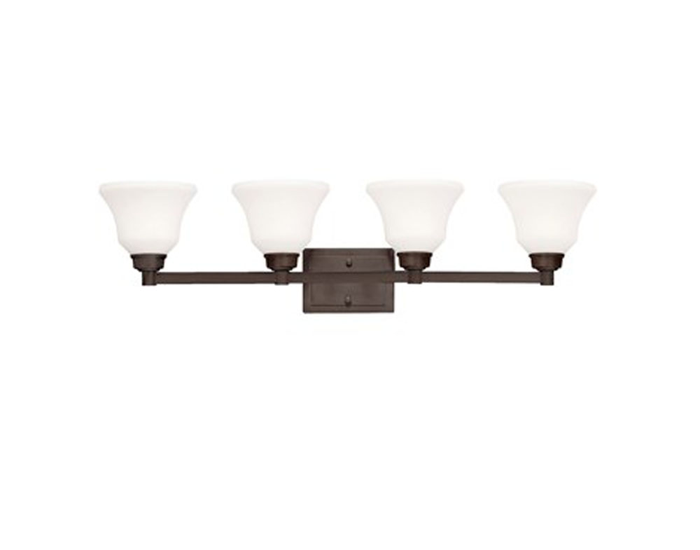 Kichler 5391OZL18 Langford 35" 4 Light LED Vanity Light with Satin Etched White Glass in Olde Bronze®
