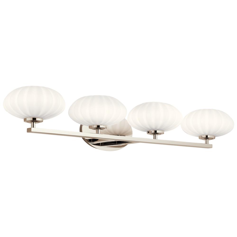 Kichler 55026PN Pim 34" 4 Light Vanity Light with Satin Etched Cased Opal Glass in Polished Nickel in Polished Nickel