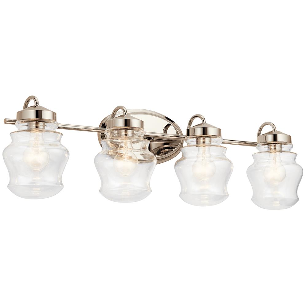 Kichler 55040PN Janiel 33.25" 4 Light Vanity Light with Clear Glass in Polished Nickel in Polished Nickel