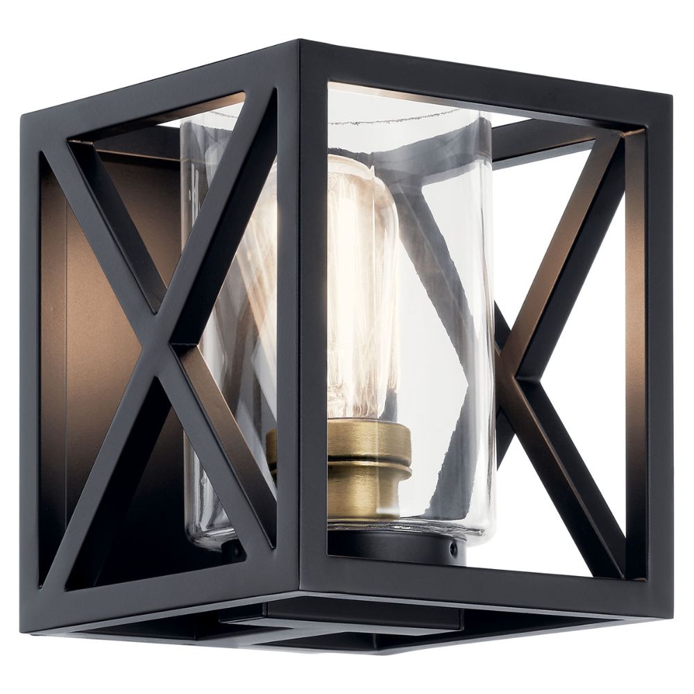 Kichler 55063BK Moorgate 7" 1 Light Wall Sconce with Clear Glass Black
