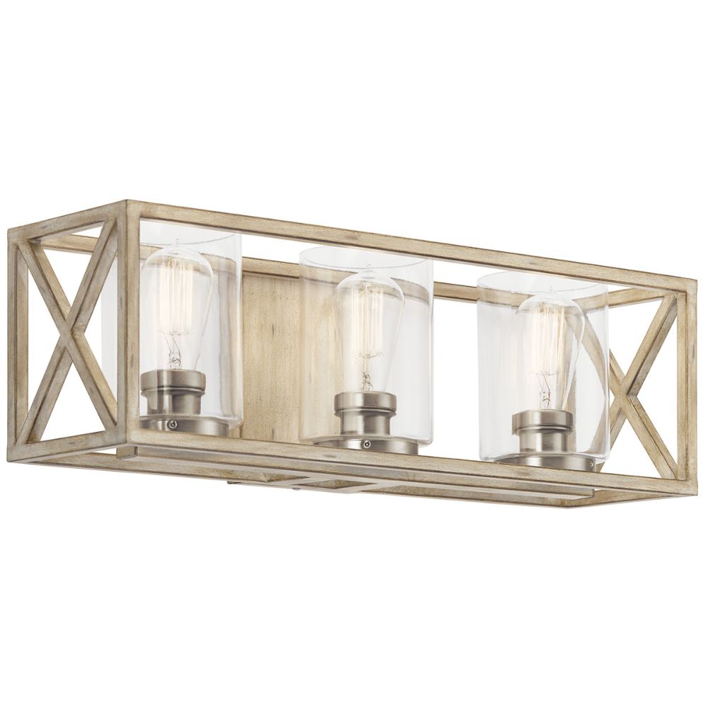 Kichler 55065DAW Moorgate 3 Light Vanity Light with Clear Glass Distressed Antique White