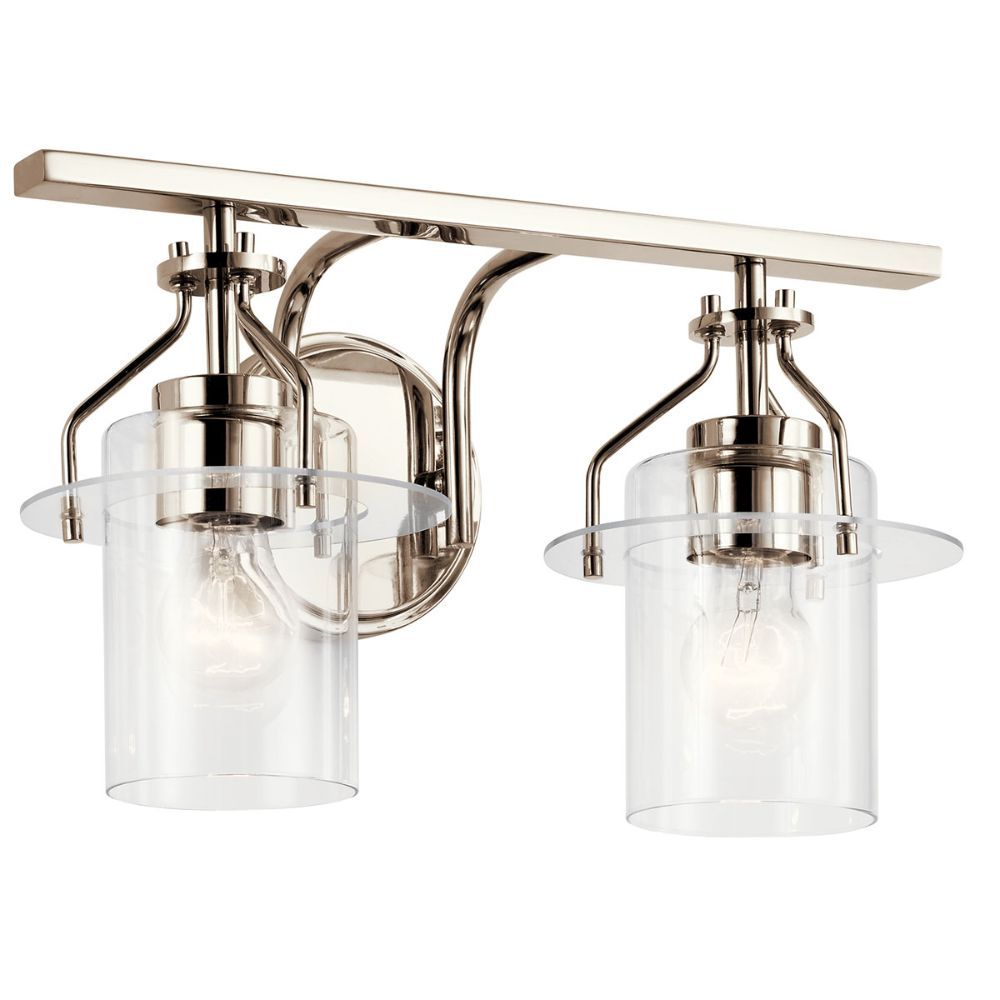 Kichler 55078PN Everett 16 Inch 2 Light Vanity Light with Clear Glass in Polished Nickel