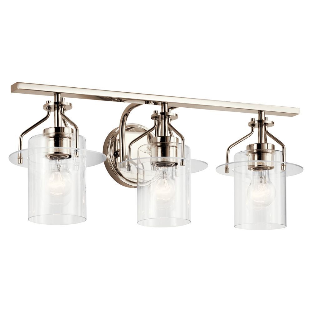 Kichler 55079PN Everett 34 Inch 3 Light Vanity Light with Clear Glass in Polished Nickel