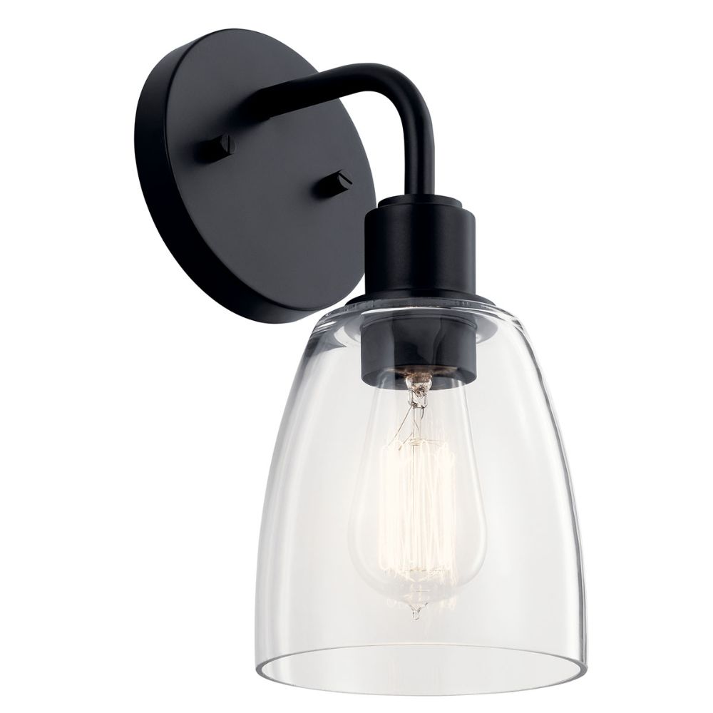 Kichler 55100BK Meller 11" 1 Light Wall Sconce with Clear Glass Black