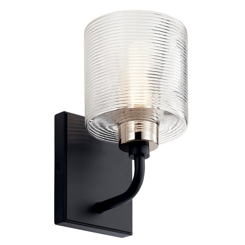 Kichler 55105BK Harvan 9.25" 1 Light Wall Sconce with Clear Ribbed Glass Black