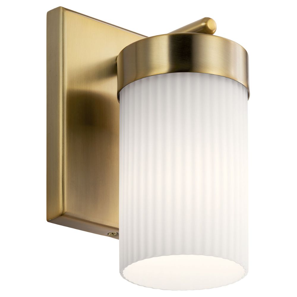 Kichler 55110BNB Ciona 9" 1 Light Wall Sconce with Round Ribbed Glass Brushed Natural Brass