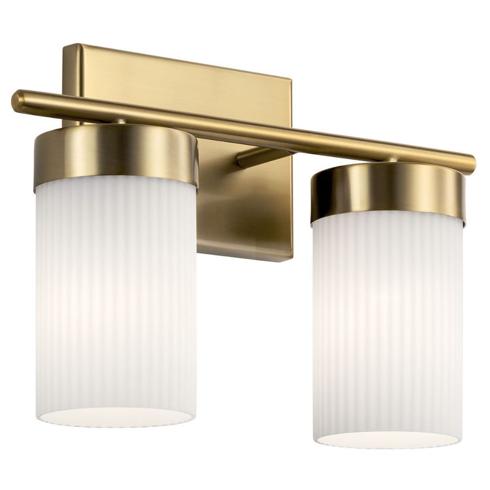 Kichler 55111BNB Ciona 14.5" 2 Light Vanity Lighte with Round Ribbed Glass Brushed Natural Brass
