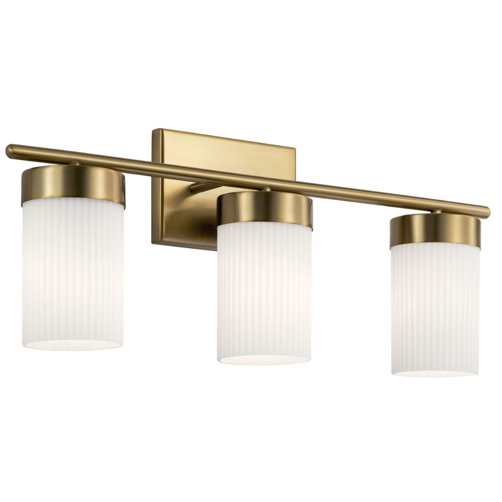 Kichler 55112BNB Ciona 24" 3 Light Vanity Lighte with Round Ribbed Glass Brushed Natural Brass
