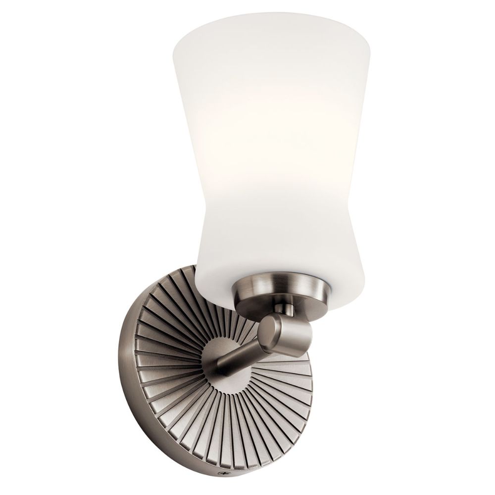 Kichler 55115CLP Brianne 9.5" 1 Light Wall Sconce with Satin Etched Cased Opal Glass  Classic Pewter