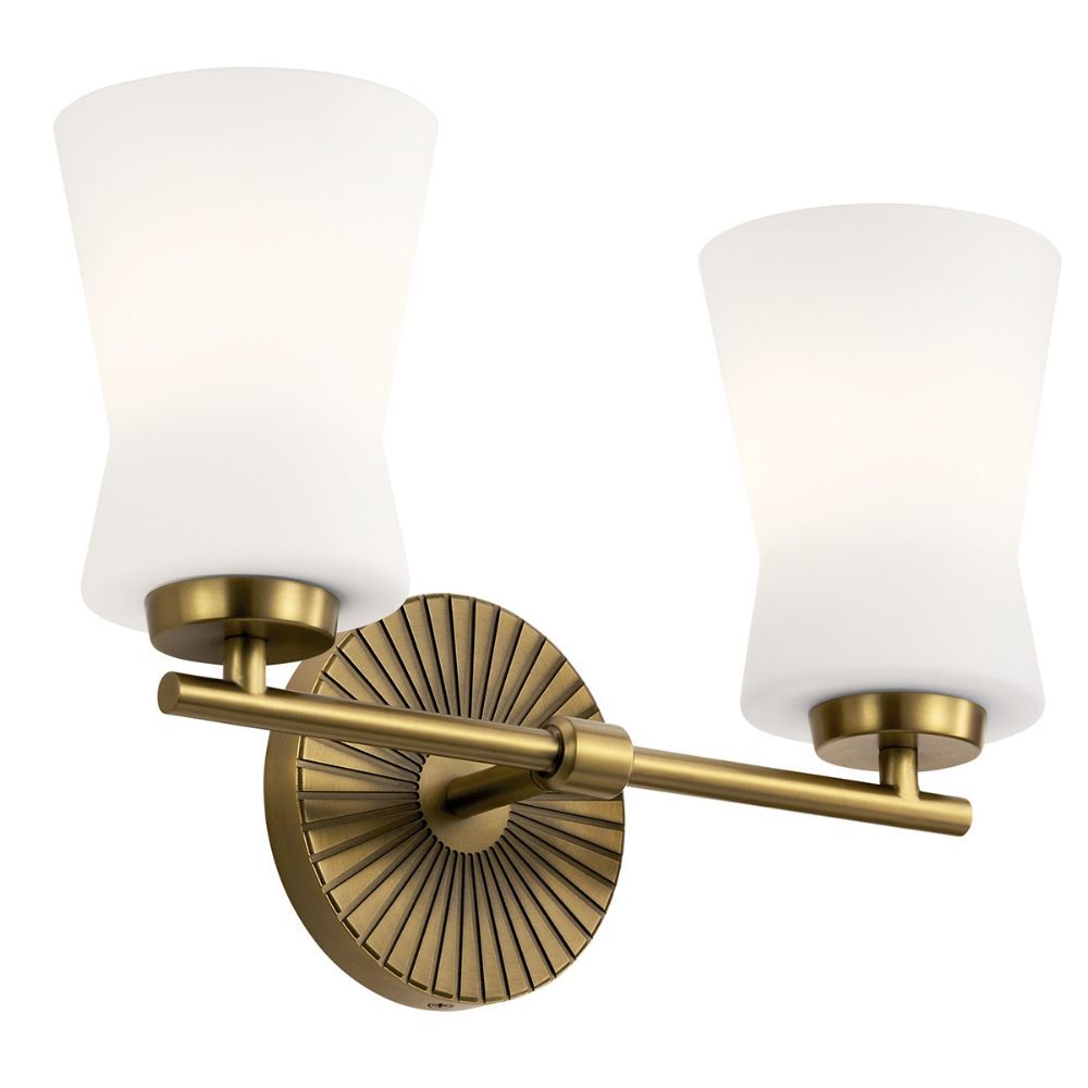Kichler 55116BNB Brianne 14.5" 2 Light Vanity Light with Satin Etched Cased Opal Glass Brushed Natural Brass