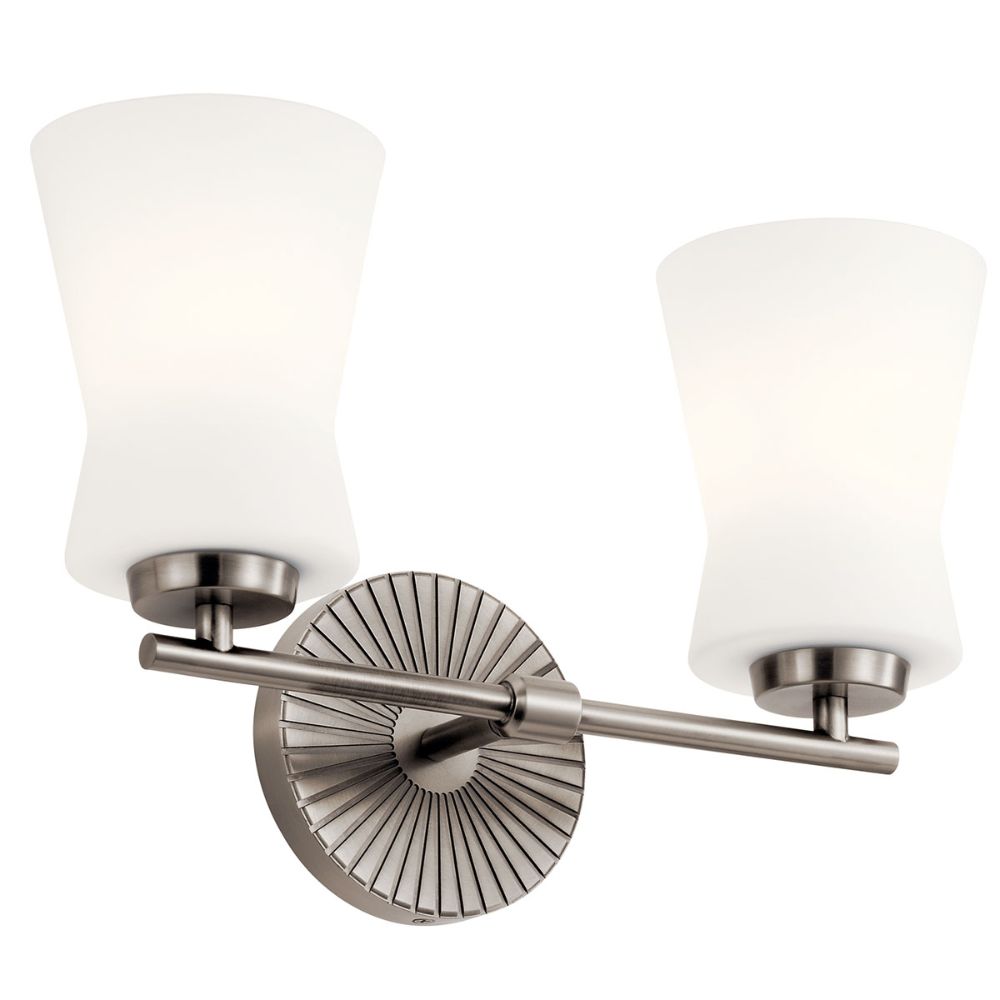 Kichler 55116CLP Brianne 14.5" 2 Light Vanity Light with Satin Etched Cased Opal Glass  Classic Pewter