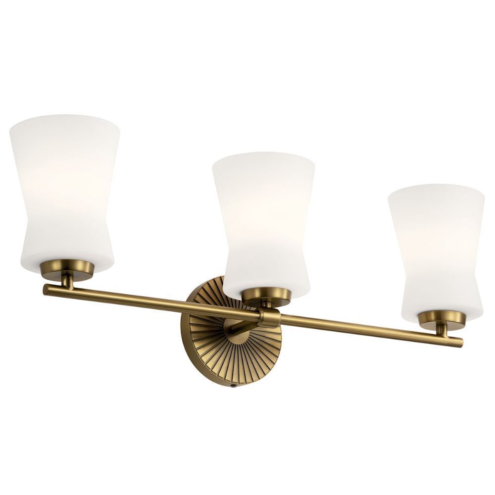 Kichler 55117BNB Brianne 24.5" 3 Light Vanity Light with Satin Etched Cased Opal Glass Brushed Natural Brass