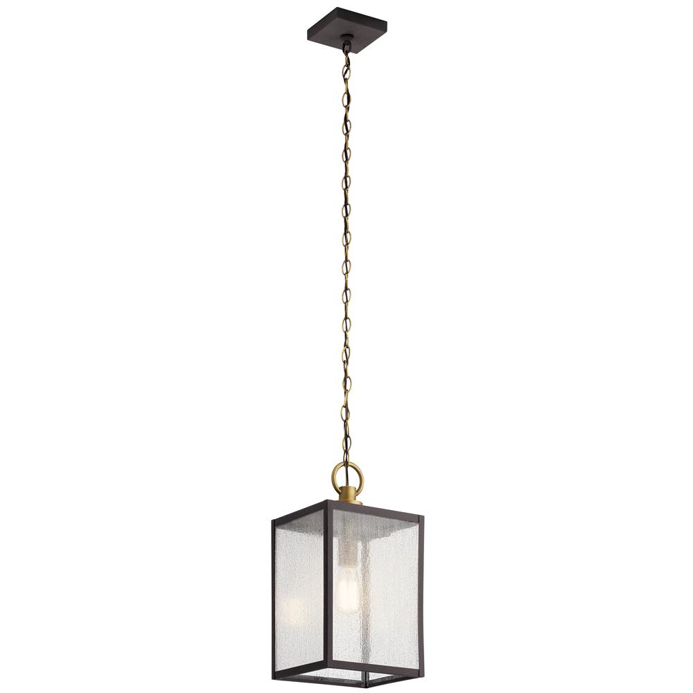 Kichler 59008WZC Lahden™ 17.25" 1 Light Outdoor Convertible Pendant/Semi Flush with Clear Seeded Glass in Weathered Zinc