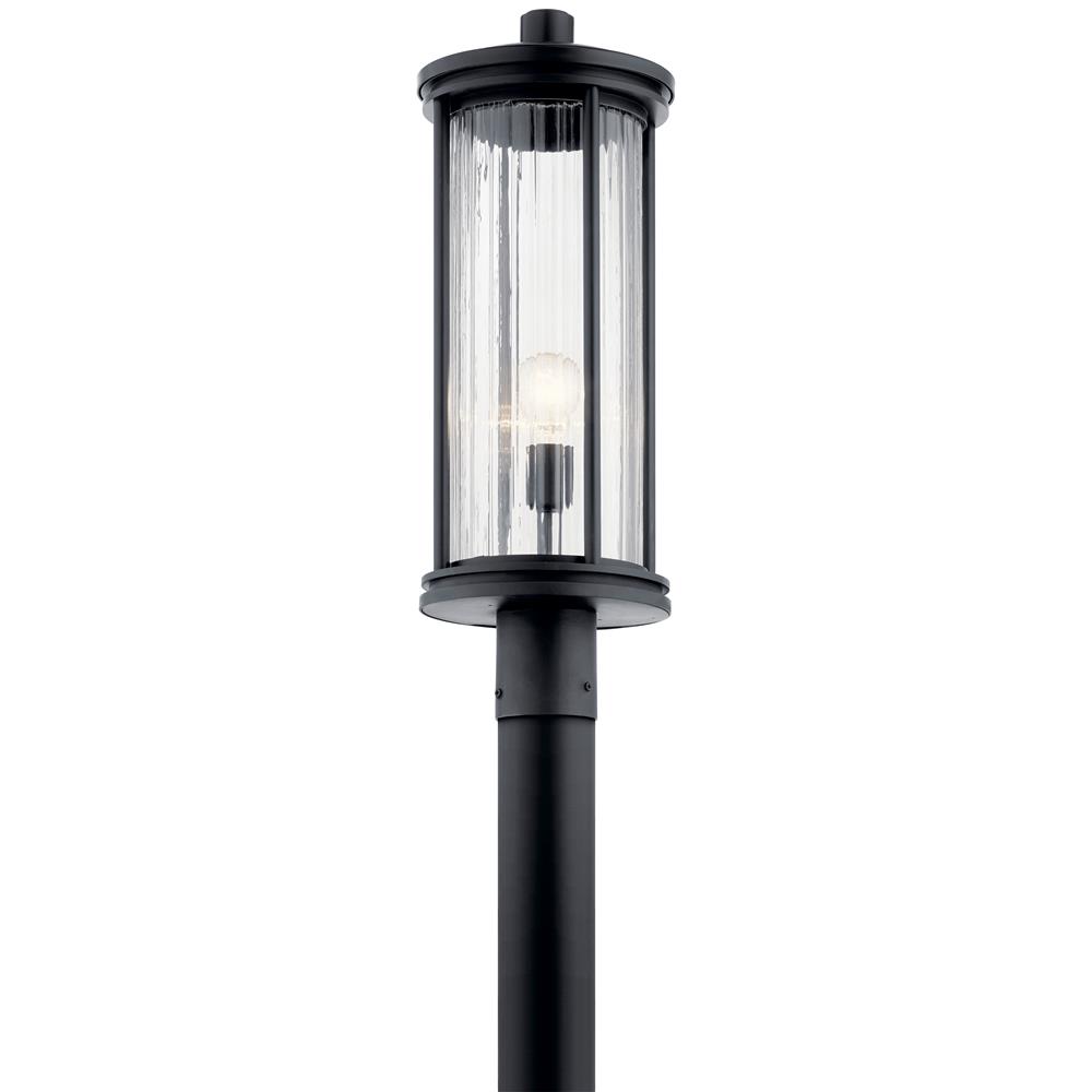 Kichler 59025BK Barras 23.25" 1 Light Outdoor Post Light with Clear Ribbed Glass in Black