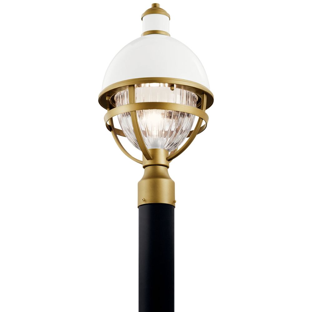 Kichler 59052WH Tollis 18" 1 Light Post Light with Clear Ribbed Glass White and Natural Brass