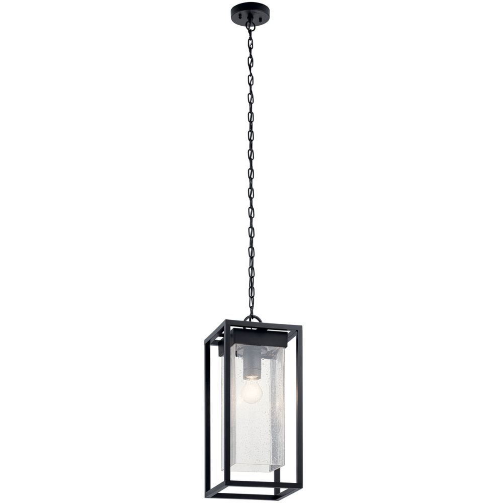 Kichler 59064BSL Mercer 24 inch 1 Light Outdoor Pendant with Clear Seeded Glass in Black Finish