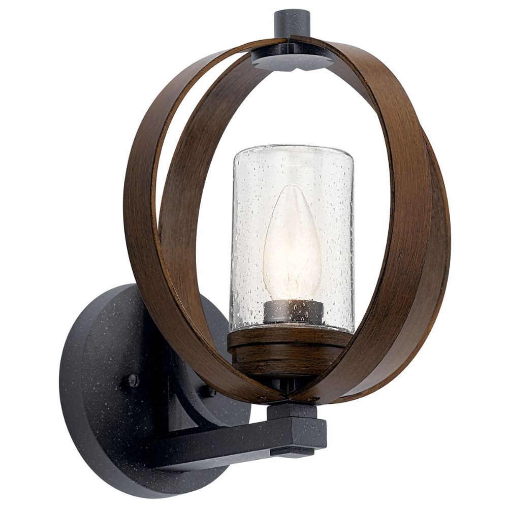 Kichler 59066AUB The Grand Bank 13" 1 Light Outdoor Wall Light Auburn Stained Wood and Distressed Black Metal
