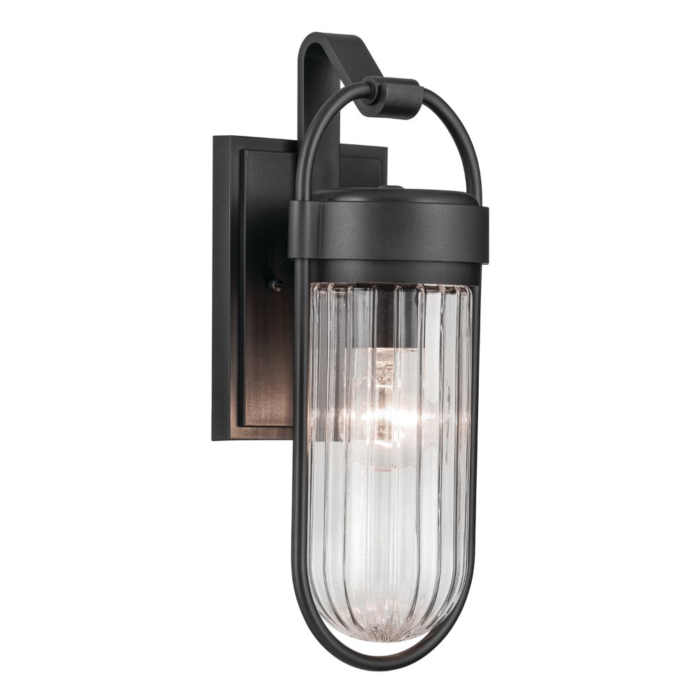 Kichler 59123BKT Brix 16 inch 1 Light Outdoor Wall Light with Ribbed Clear Glass in Textured Black 
