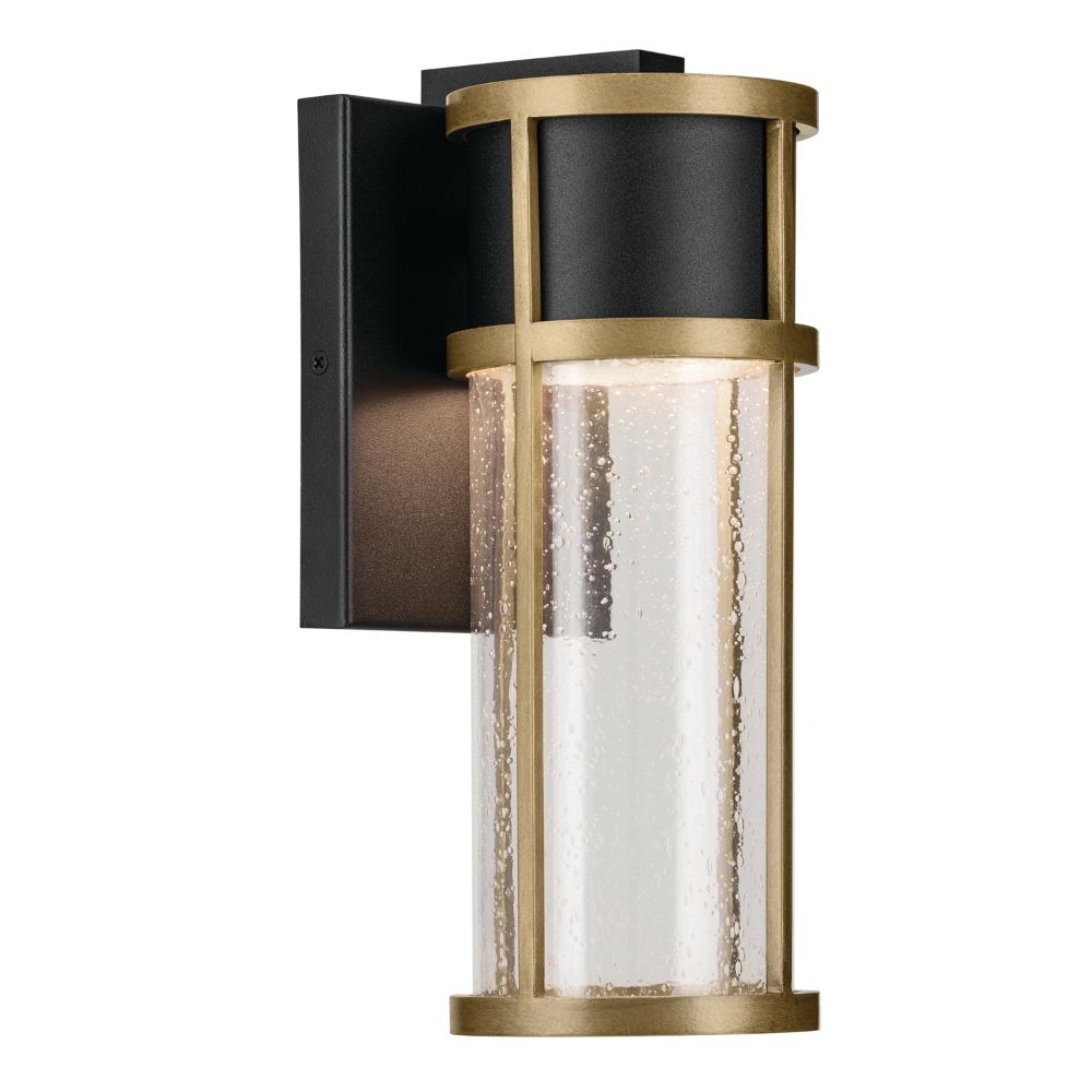 Kichler 59139BKT Camillo 12 inch LED Outdoor Wall Light with Clear Seeded Glass in Textured Black with Natural Brass