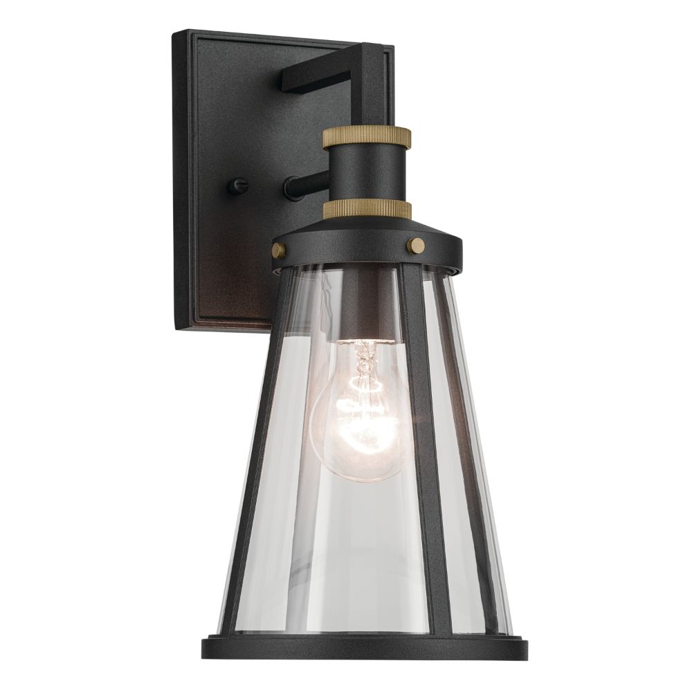 Kichler 59146BKT Talman 13.25 inch 1 Light Outdoor Wall Light with Clear Glass in Textured Black and Natural Brass