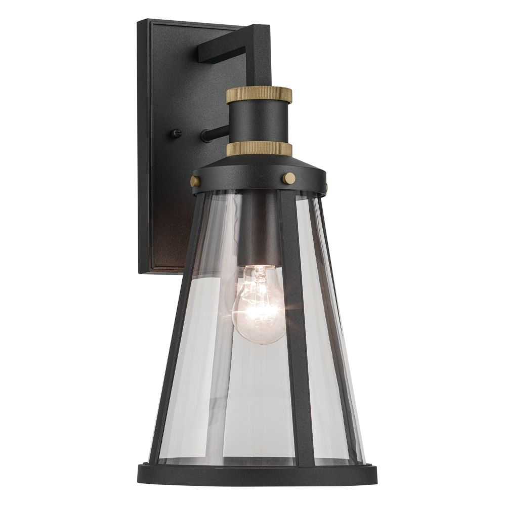 Kichler 59147BKT Talman 18 inch 1 Light Outdoor Wall Light with Clear Glass in Textured Black and Natural Brass