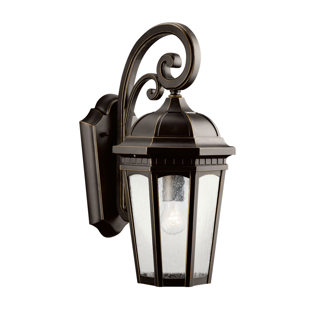 Kichler 9033RZ Courtyard 17.75" 1 Light Outdoor Wall Light with Clear Seeded Glass in Rubbed Bronze 